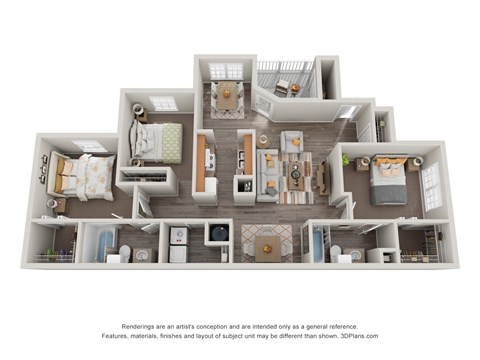 Floor plan for 3 beds, 2 baths, 1397 sqft
